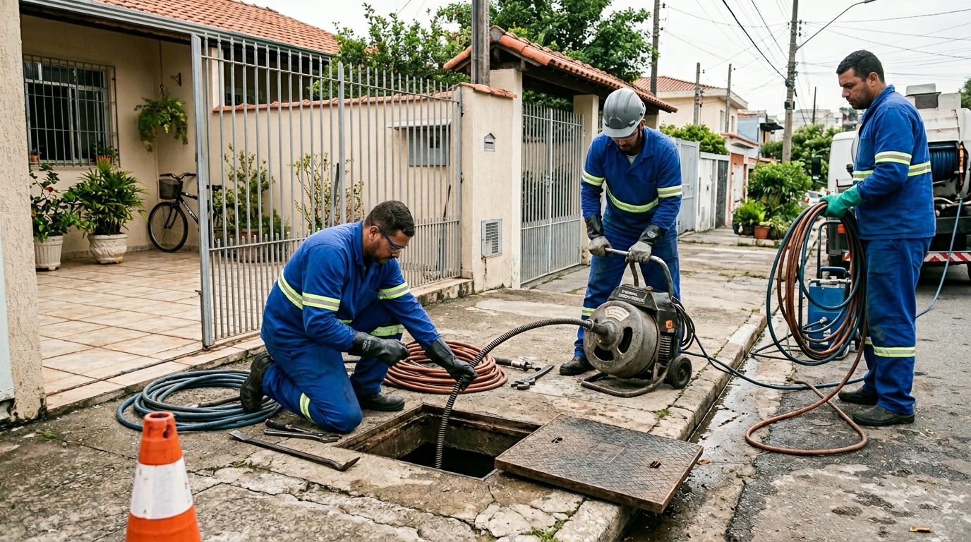 Equipe de desentupimento de esgoto em Contagem-MG