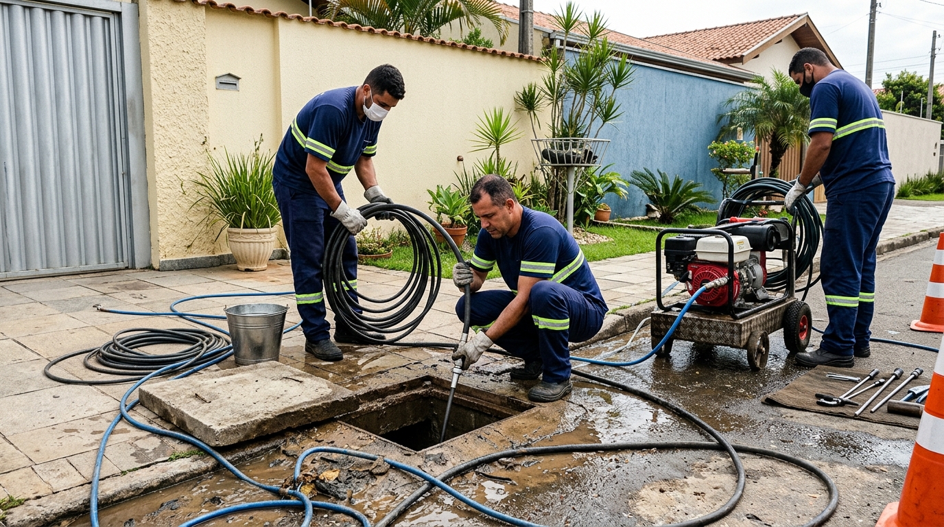 Desentupimento de esgoto residencial em Contagem-MG